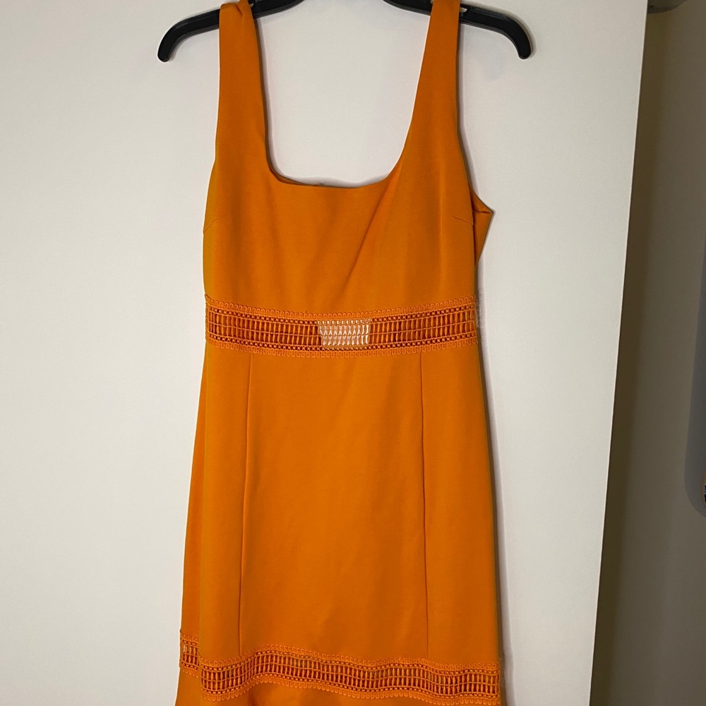 Lulus orange ruffle mesh detail dress